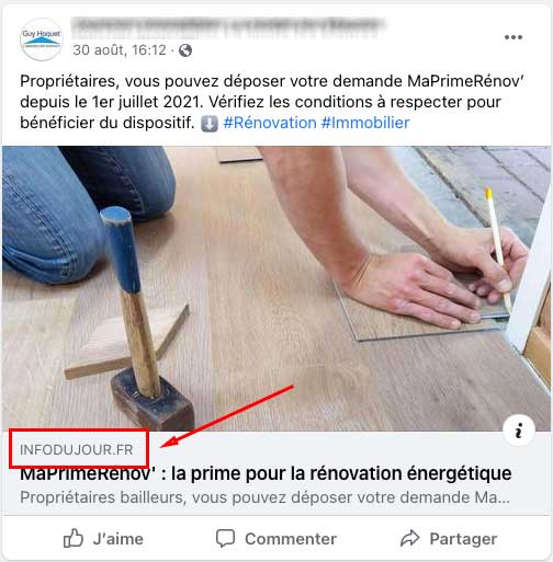 Photo d'un post Facebook agence immobilière Guy Hoquet
